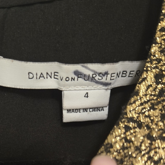 Diane Von Furstenberg Hadlie Two Metallic Gold Jacquard Sheath Dress Size 4 - Picture 8 of 13